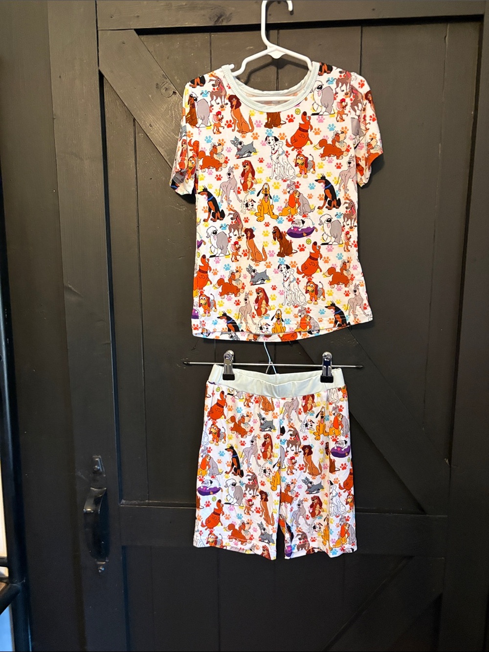 BAMBOO White Kids Pajama Set with Orange, Yellow & Multicolor Disney Dogs Print
